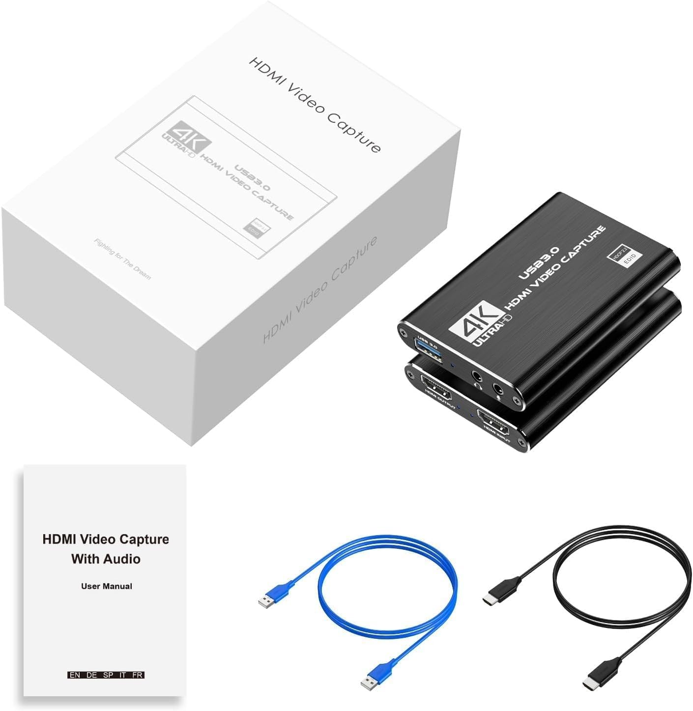 4K HDMI Capture Card for Streaming, Full HD 1080P 60FPS USB 3.0
